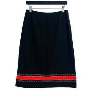 Vintage Ann Taylor Pencil Skirt A Line Black Embroidered Red Trim - 8P